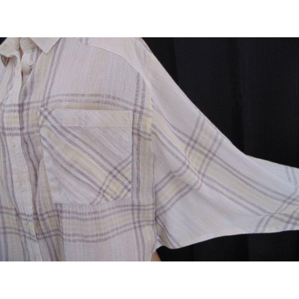 Free People Ivory Cutie Plaid Crop Top M Button Front Dolman Sleeves OB613778 - Picture 5 of 15
